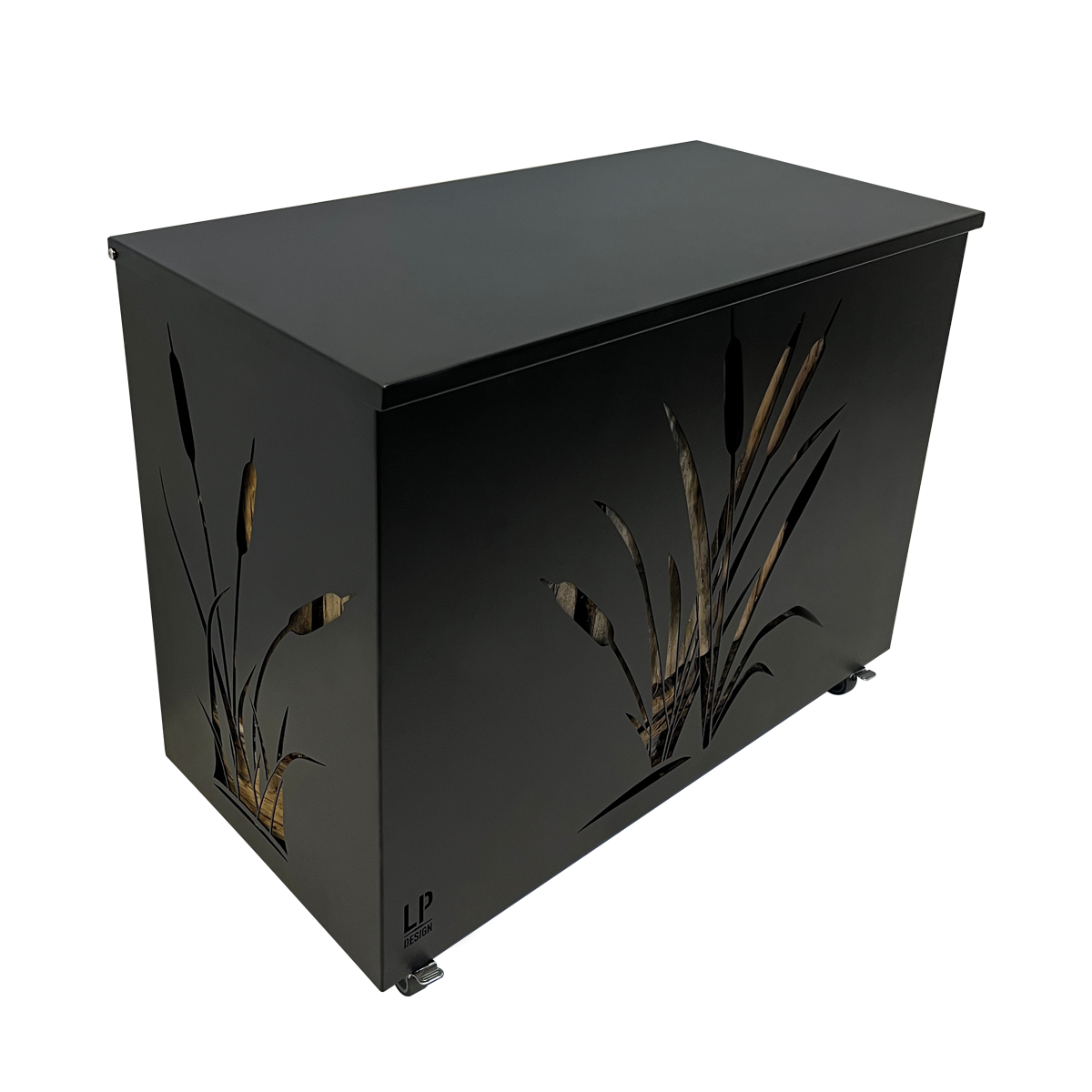 Coffre à bûches sur roulettes acier peint noir h 64cm