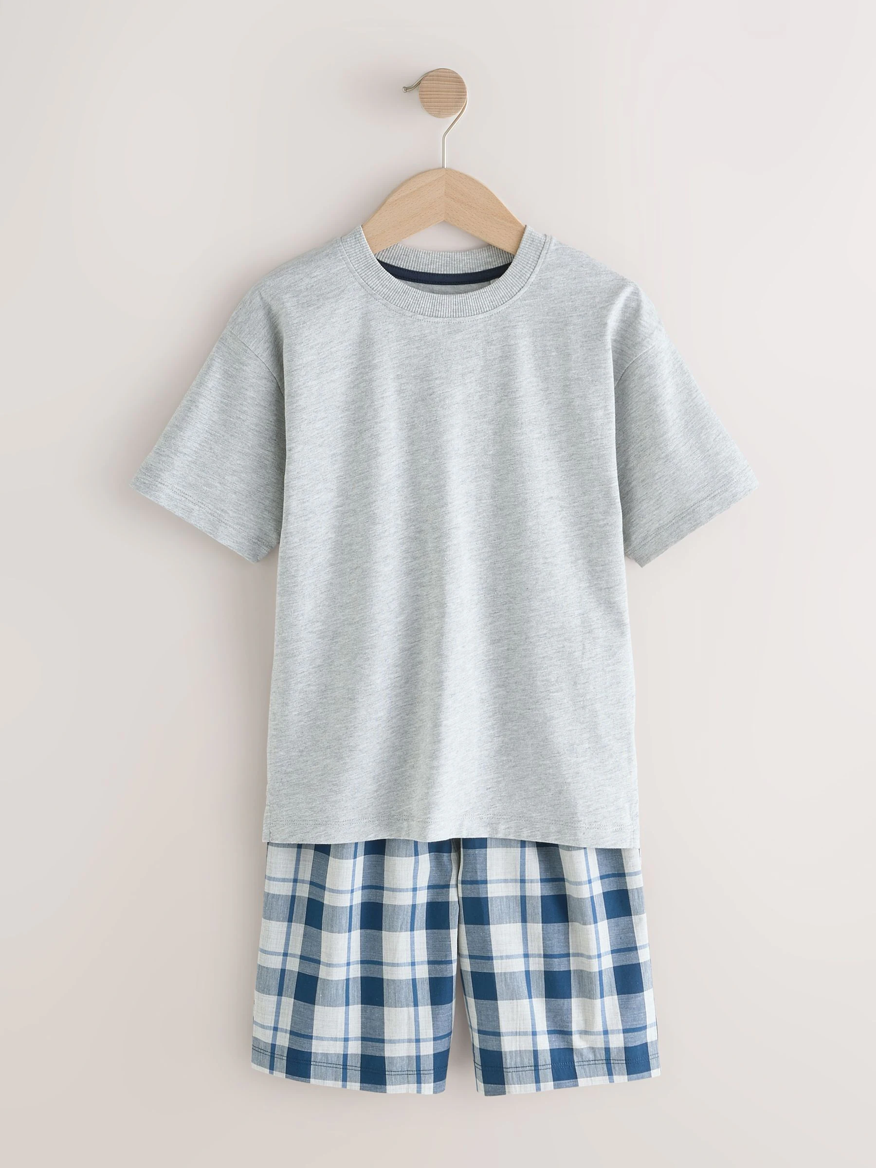 Marineblauw/grijs - 2 Pack Geweven Ruit Oversized Pyjama's (3-16jr)