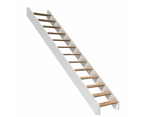 Pertura Elenie eikenhouten trap zonder stootborden, gelakt, recht, 83,5 cm, 14 treden / 15 stootborden, zonder leuning
