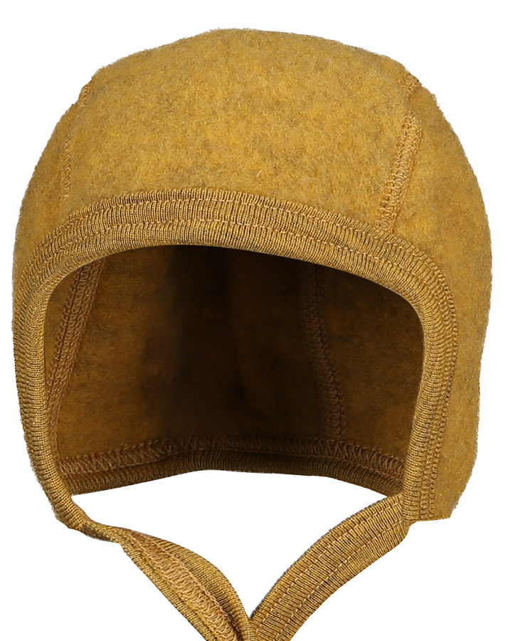 Woll-Fleecemütze BONNET zum Binden in safran melange