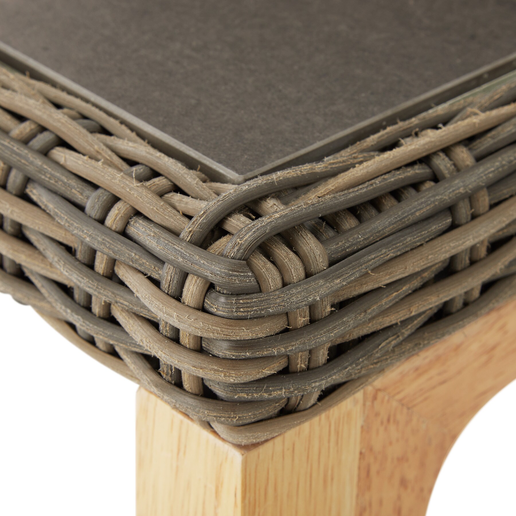 tectake® Rattan Tisch Lovas mit 4 Stühlen Latina, mit Aluminiumgestellen, wetterfest und UV-beständig, Beine aus Holz
