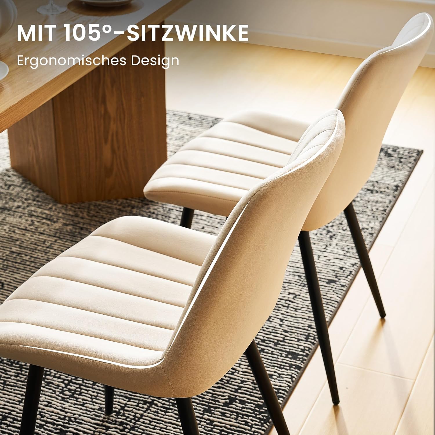 CLIPOP Samt Esszimmerstühle 4er Set Küchenstühle Polsterstuhl Wohnzimmerstuhl Gepolsterte Sessel Sitzfläche mit Rückenlehne und Metallbeine (4er Set, Beige)