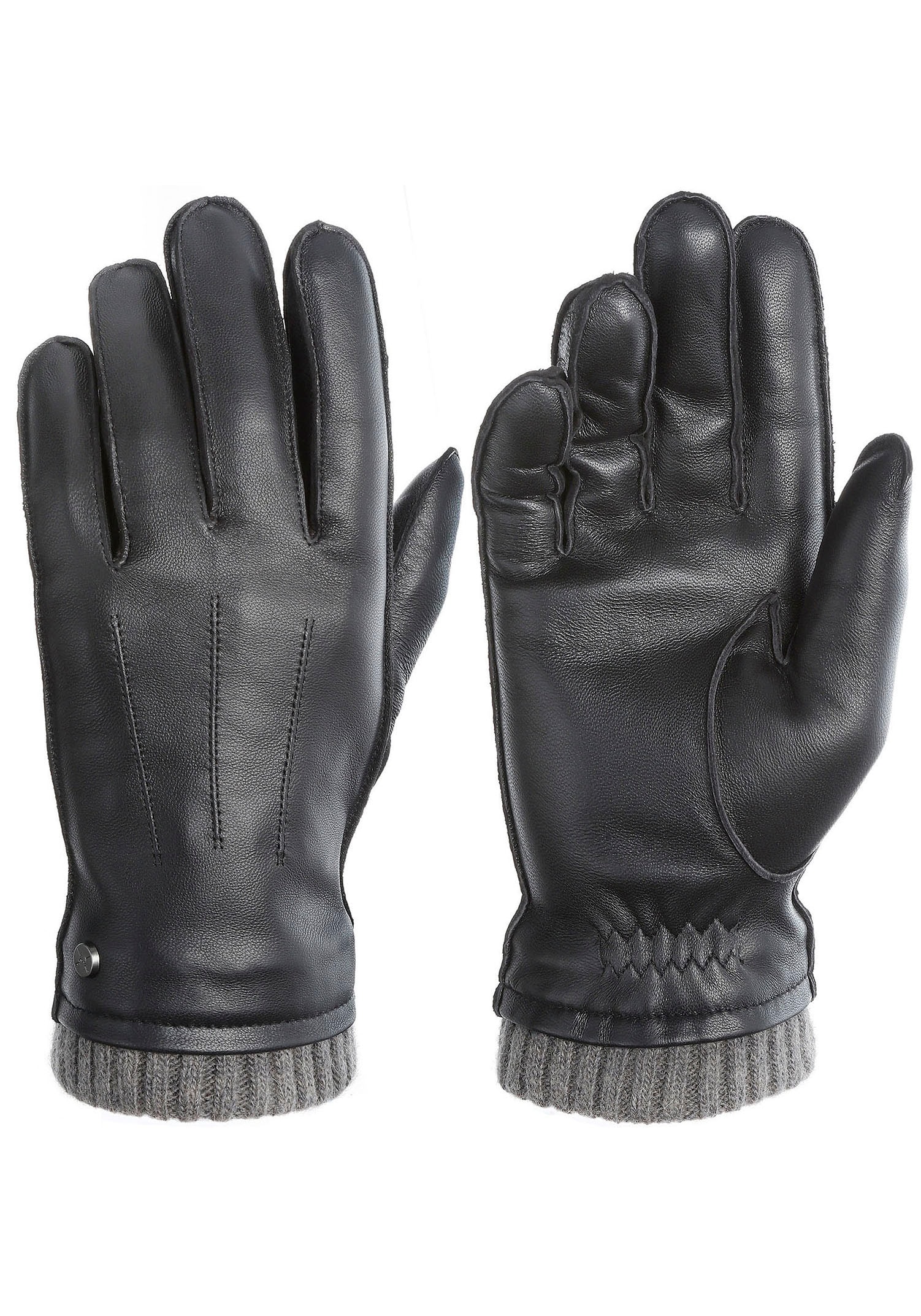 PEARLWOOD Lederhandschuhe »JACKSON« 1 Paar,  Strickbündchen, dekorative Ziernähte,  weiches Fleecefutter