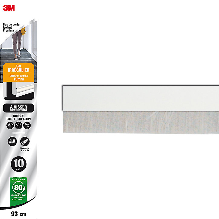 Bas de porte alu sol irrégulier à visser Premium blanc 93 cm 3M