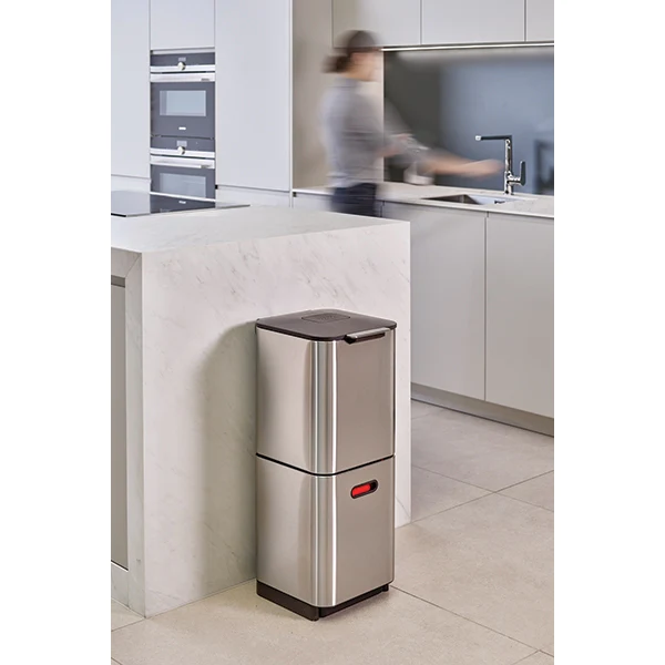 Poubelle Totem acier inoxydable 40 L - 2 compartiments 20 L Joseph Jos
