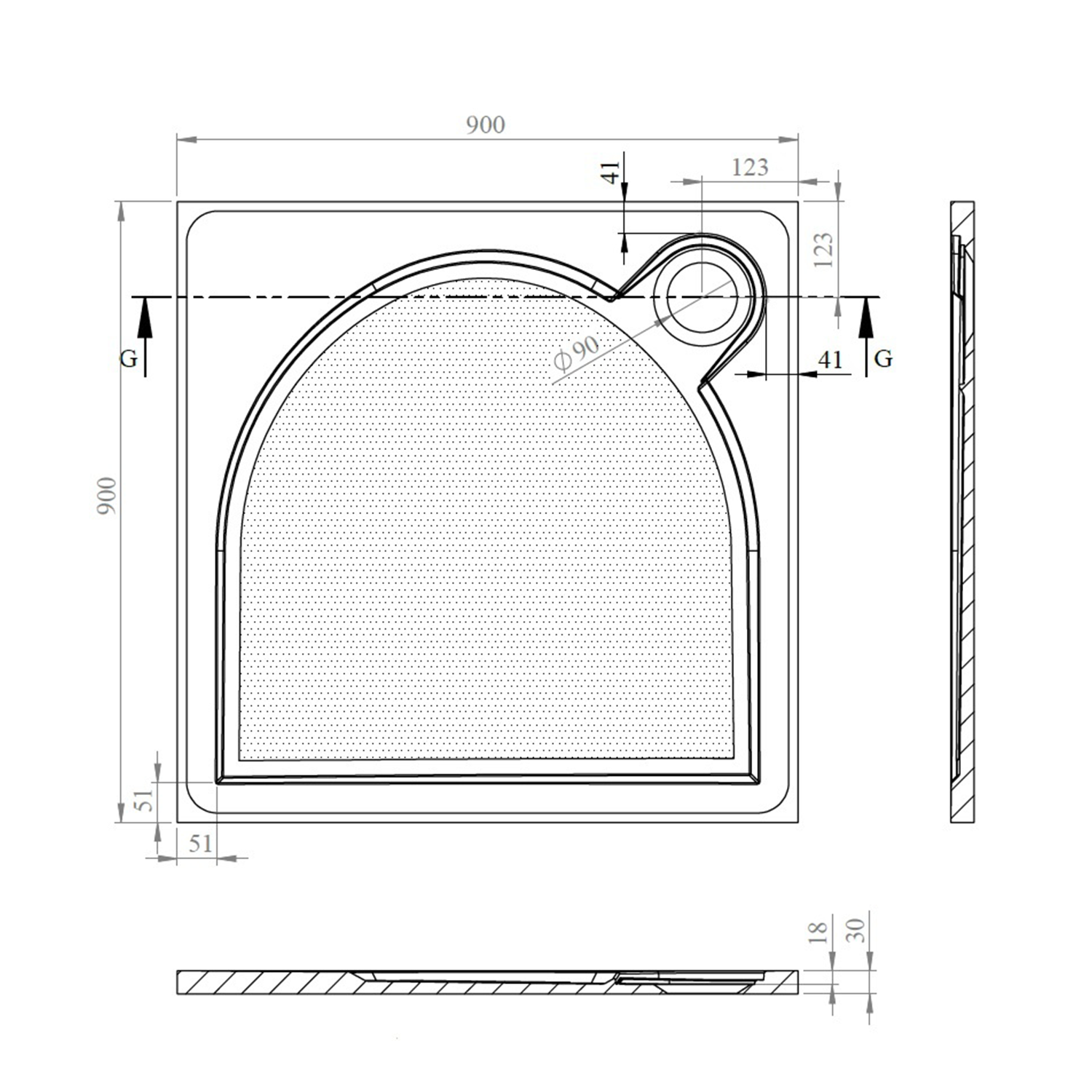 Gelco Larca vierkante douchebak 90x90cm wit
