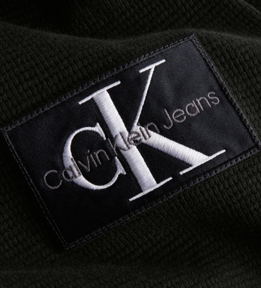Moletom Calvin Klein Jeans Slim Fit de Manga Longa Preto com Textura em Relevo