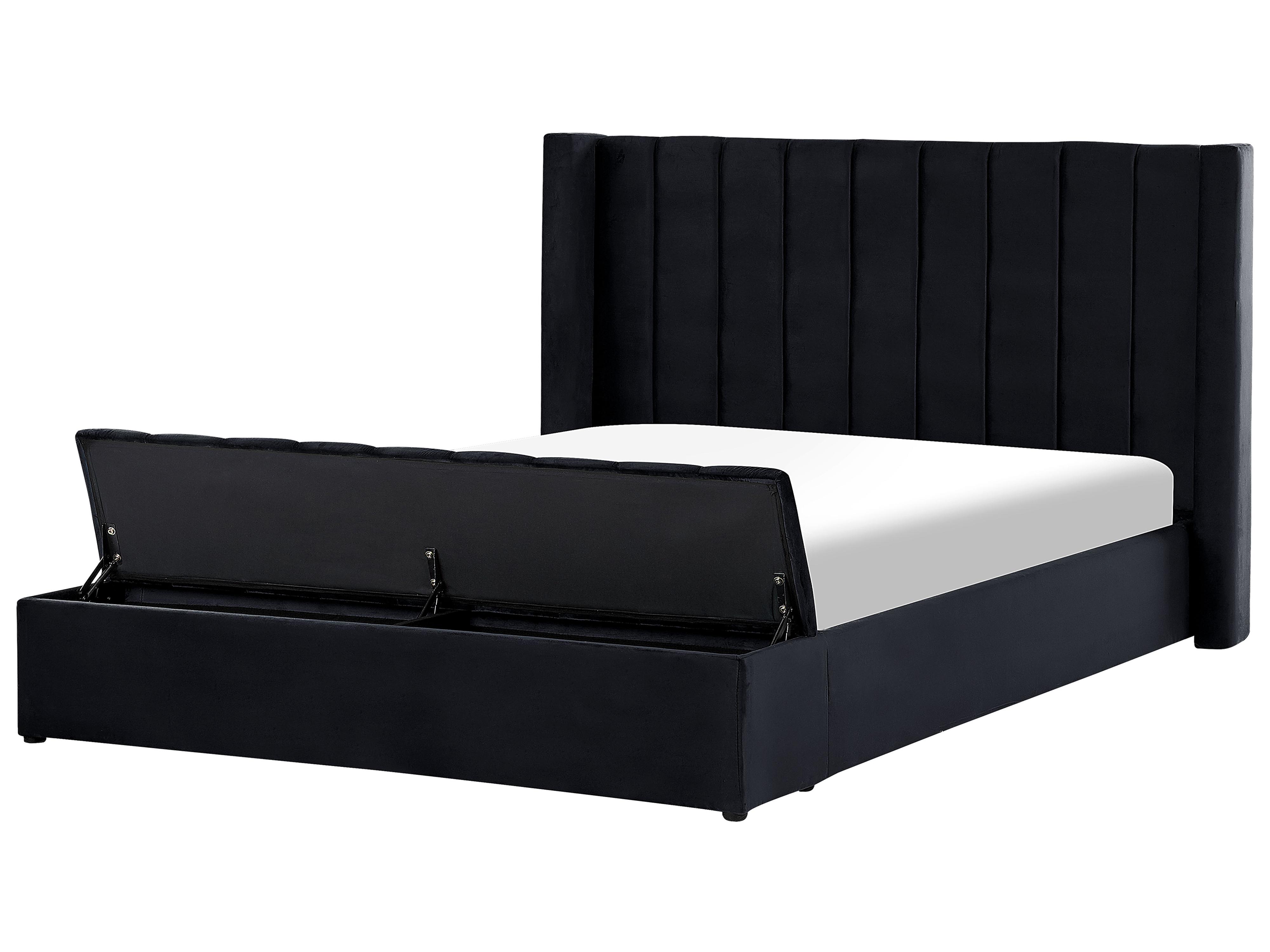 Bed met opbergbankje Fluweel NOYERS 180 x 200 cm Zwart