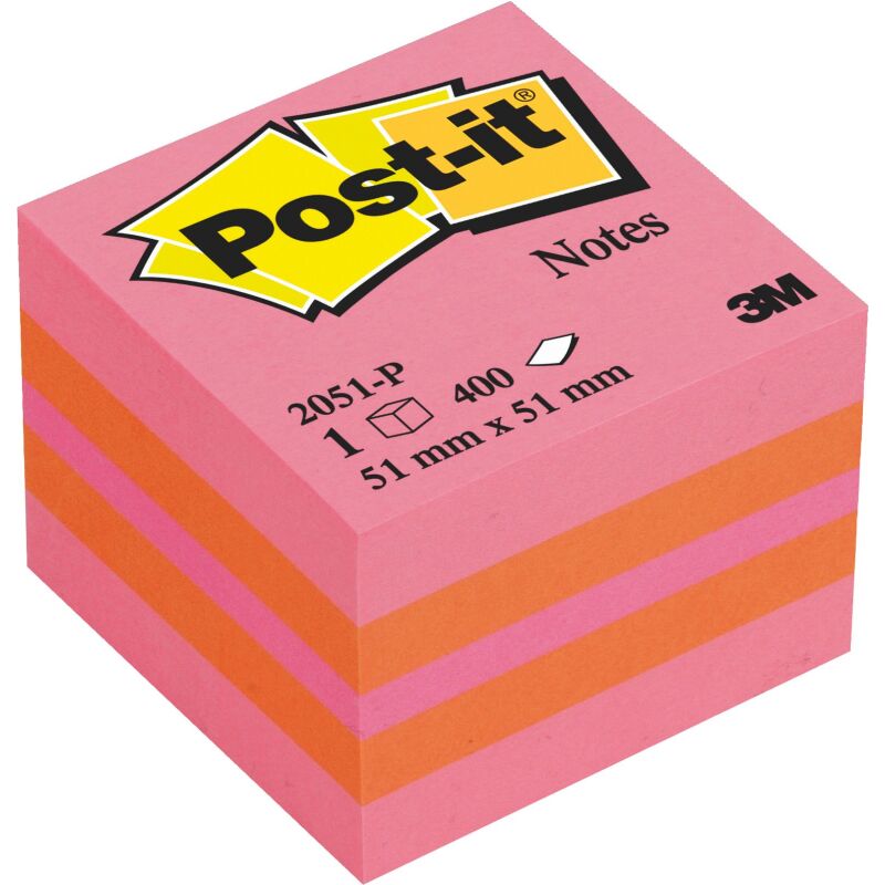 Bloc cube repositionnable couleur Post-it 51 x 51 mm - bloc de 400 feuilles