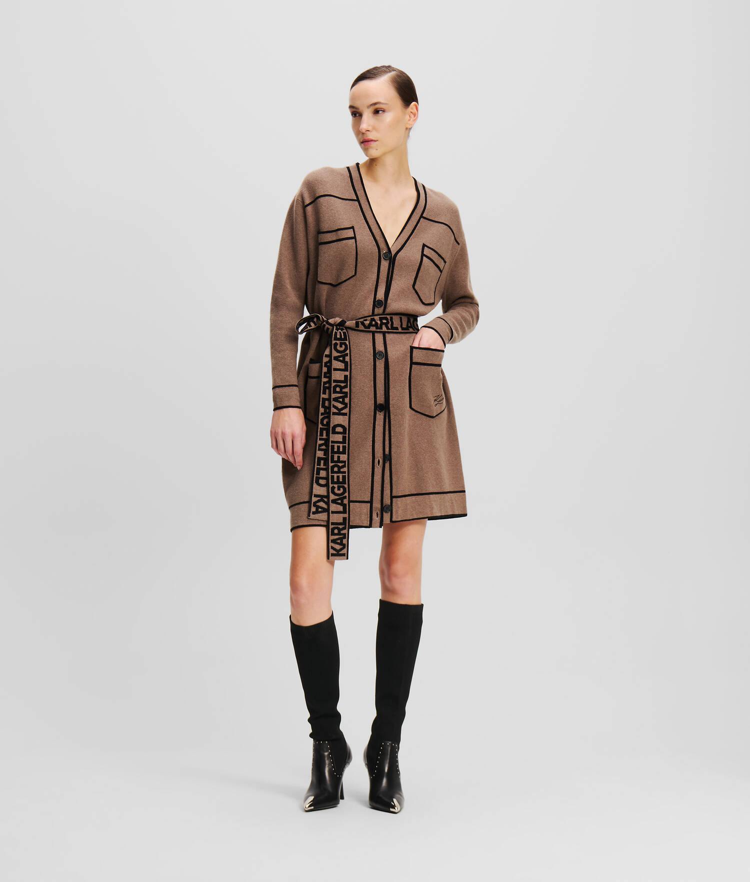 CARDIGAN AVEC CEINTURE ORNÉE DU LOGO KARL
