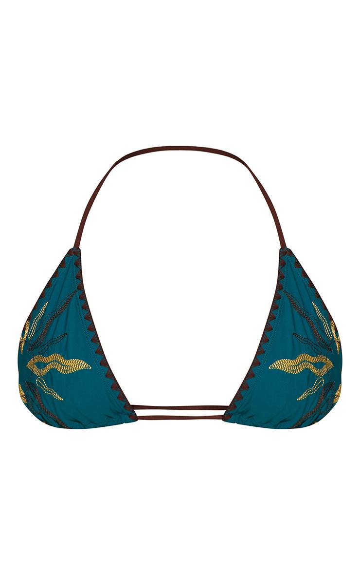 Vert Turquoise Haut De Bikini Triangle À Broderie Soleil Et Surjet