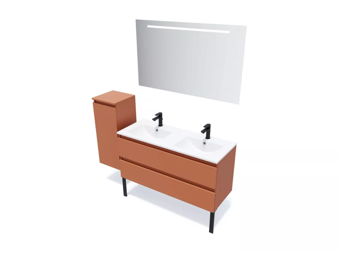 Meuble de salle de bain suspendu double vasque intégrée 120cm 2 tiroirs Terracotta - Hudson