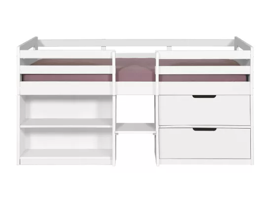 Lit mi-hauteur 90x190 cm bois massif blanc HOBY