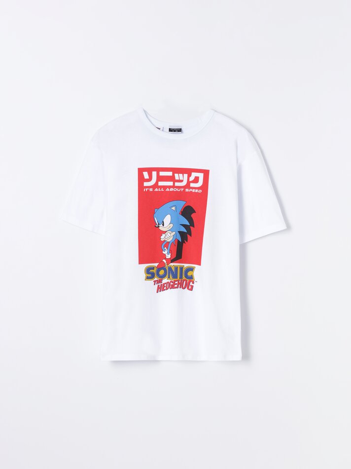 Camiseta maxi estampada Sonicñ - Branca