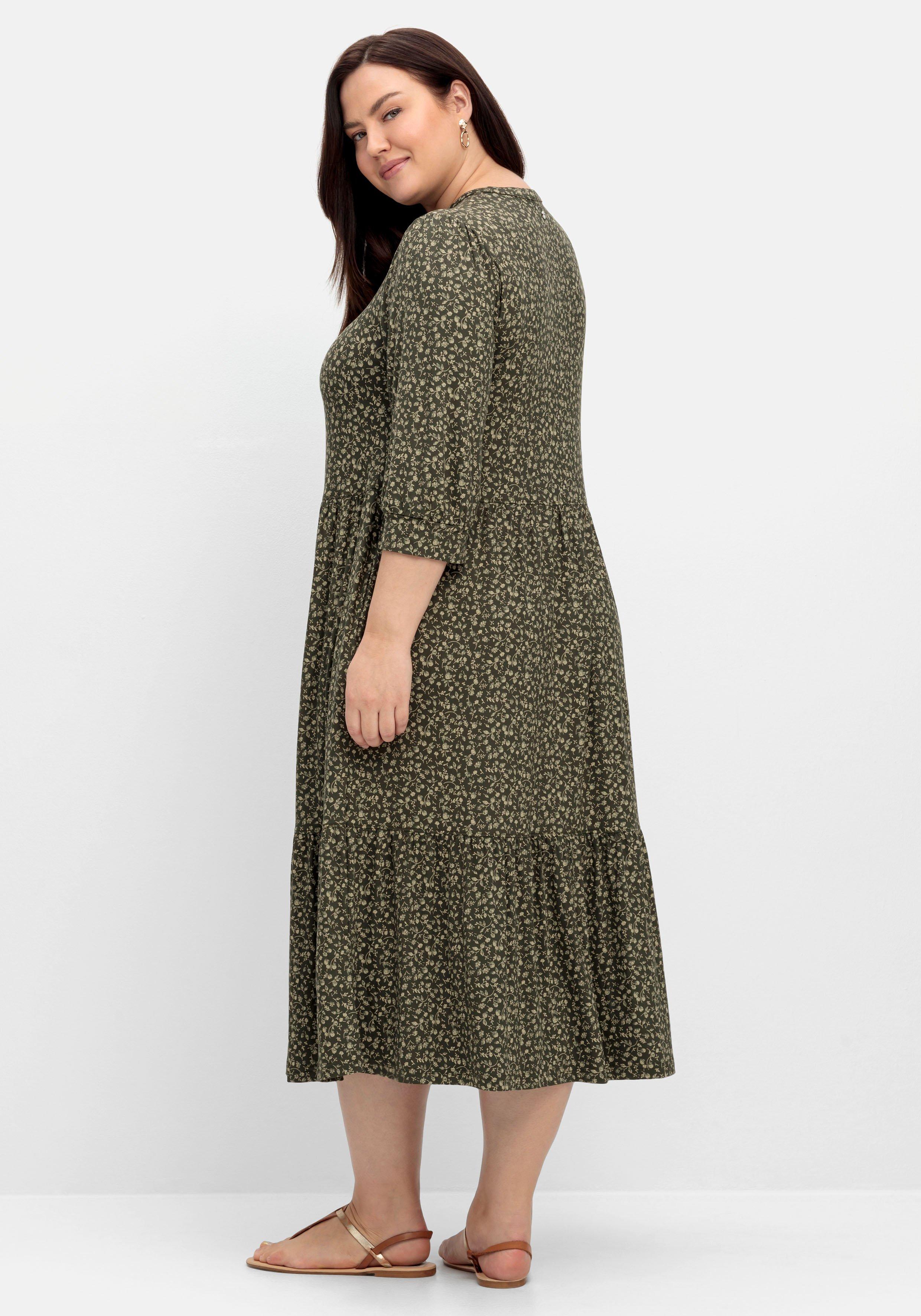 Jerseykleid im Millefleursprint, mit Stufenvolant