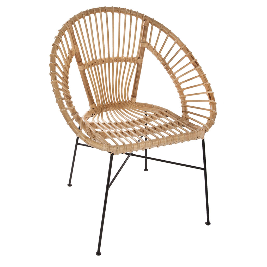 Fauteuil métal et osier naturel 74x86x65cm