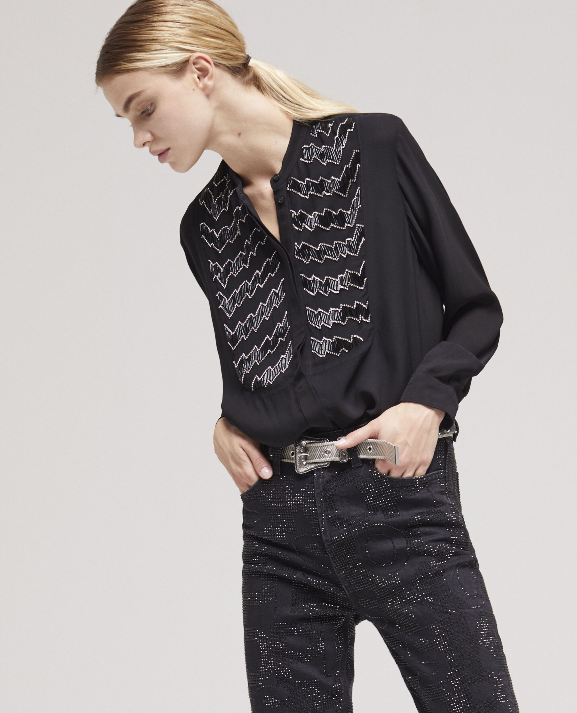 Chemise détails perles noire