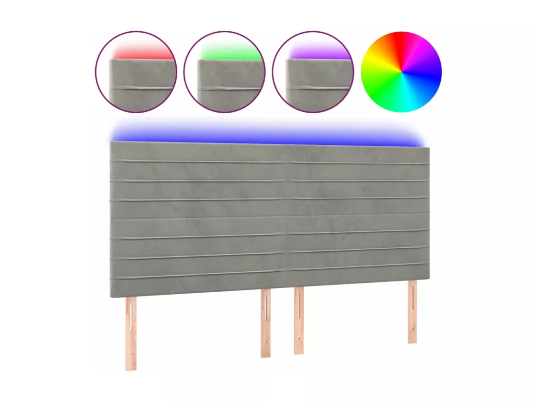 Tête de lit à LED Gris clair 160x5x118/128 cm Velours
