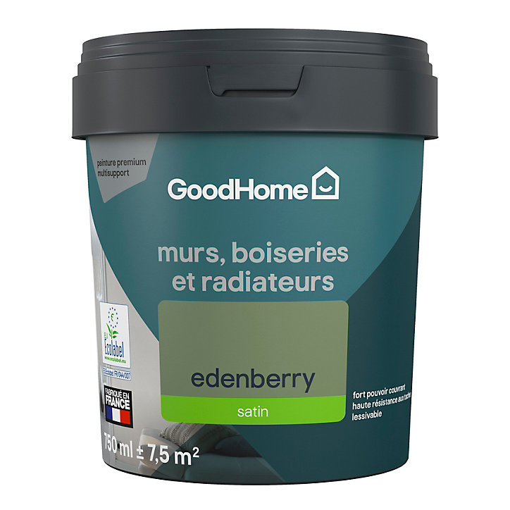 Peinture intérieure couleur murs, boiseries et radiateurs GoodHome satin edenberry vert 750ml