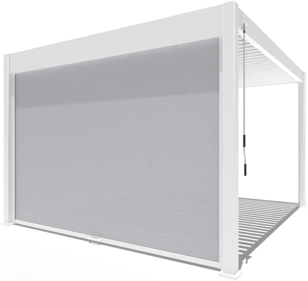 Weide Pavillon Sonnenrollo Ausziehbare Senkrechtmarkise außen für Pergola Sichtschutz Rollo 255cm hoch aus Aluminium, Textil wasserdicht stabil UV-Schutz (3,0 Meter, Weiß) für Alu-Pavillon Weide