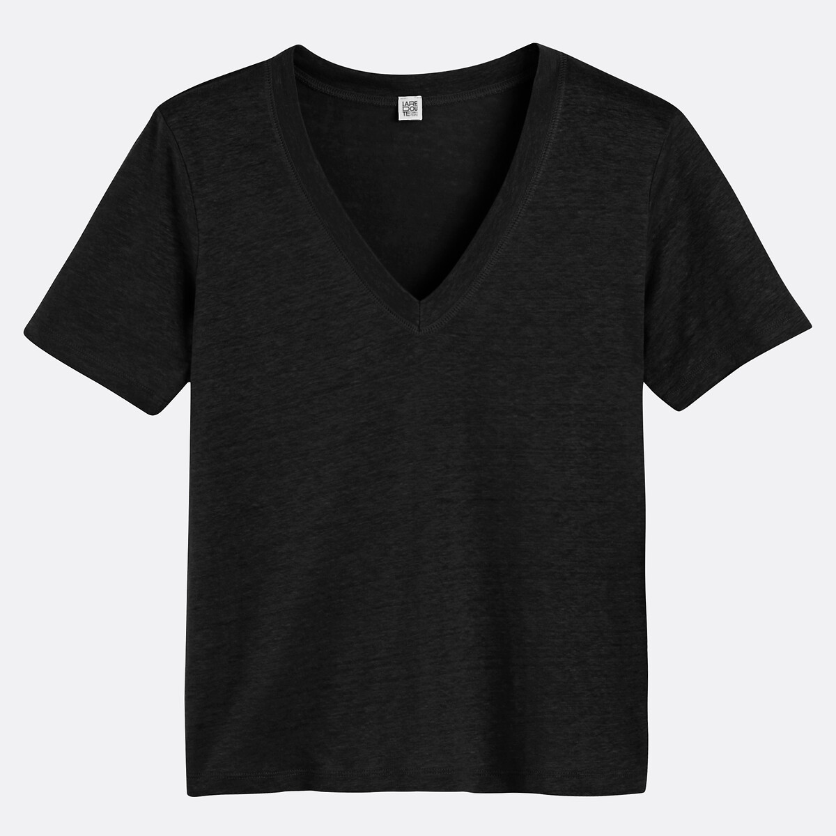 COLEÇÃO LA REDOUTE<br>Camiseta de linho com decote em V e mangas curtas
