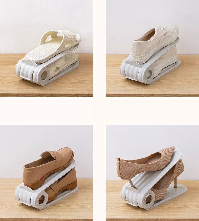 (8er Set) Platzsparender Schuh Organizer Höhenverstellbarer Schuhstapler - Grau