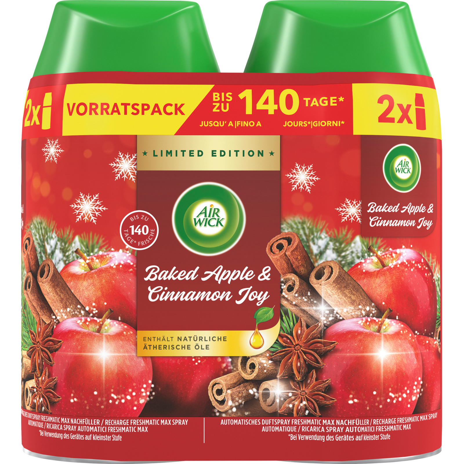 Airwick Fresh Apfel & Zimt Nachfüller für Automatischen Duftspray 2 x 250 ml