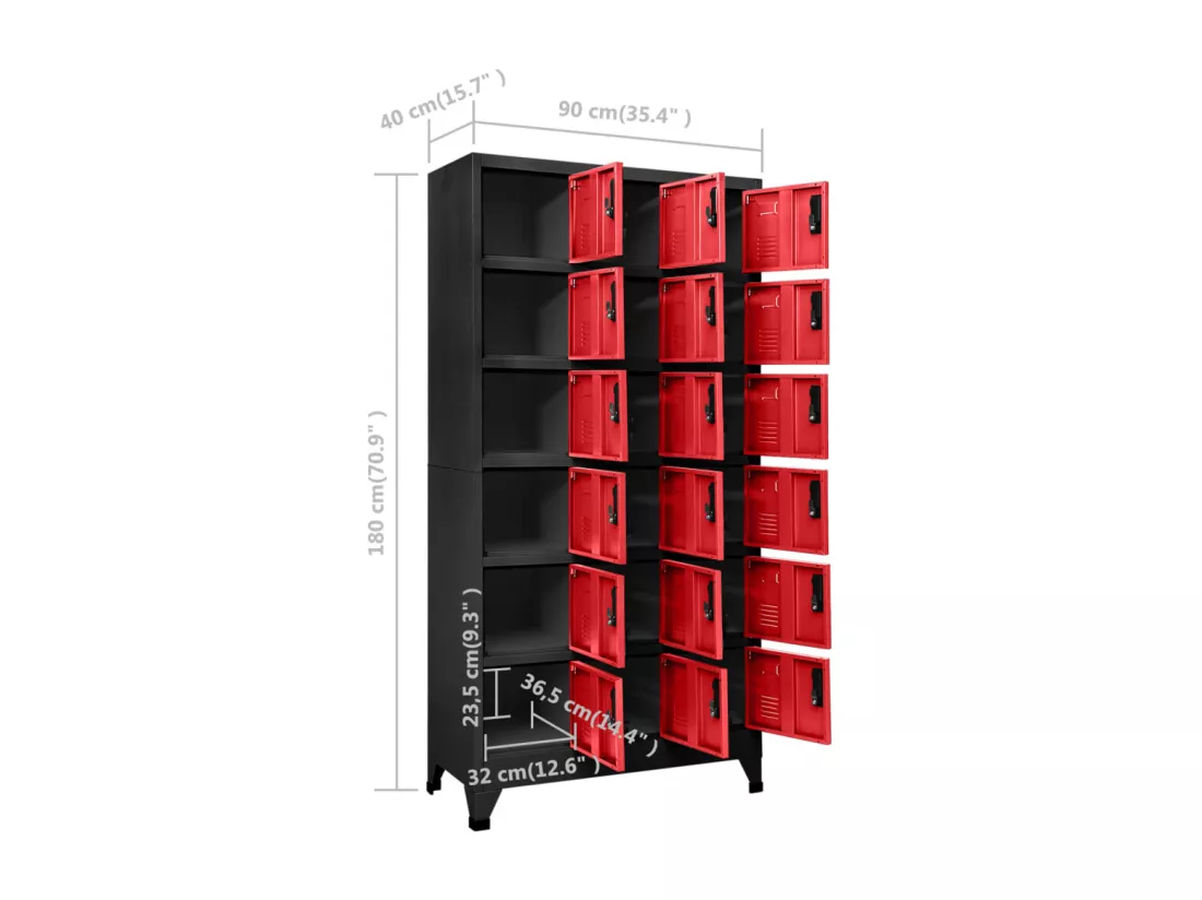 Armoire à casiers Anthracite et rouge 90x40x180 cm Acier