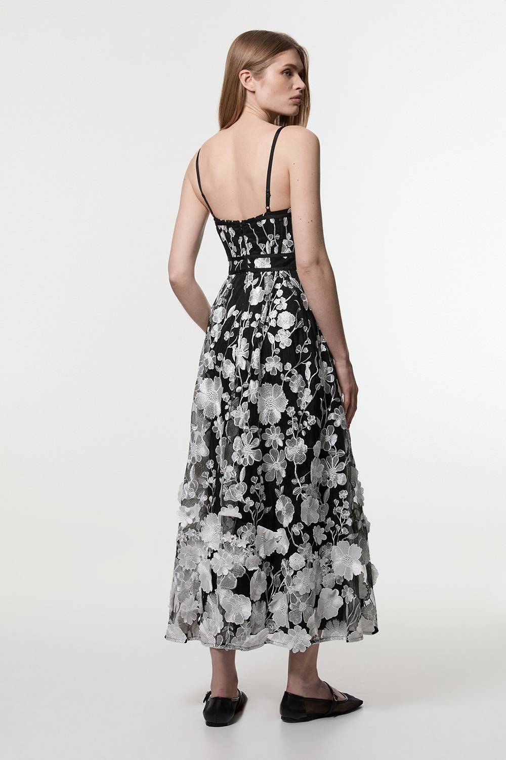 KarenMillen Robe midi tissée avec détail corset en appliques florales