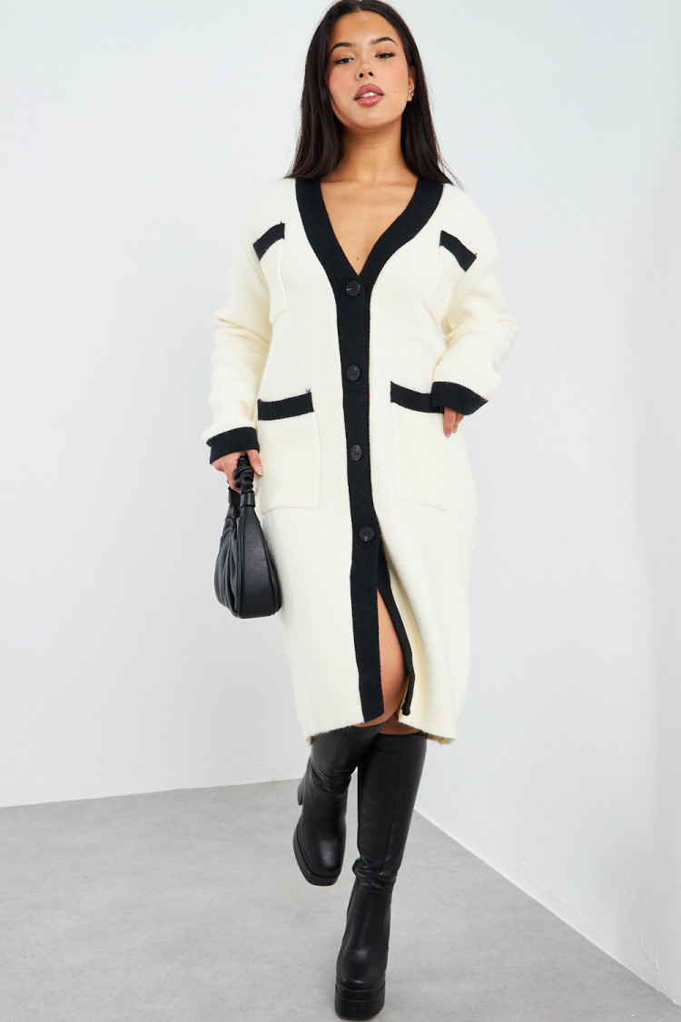 Gilet long bicolore écru/noir