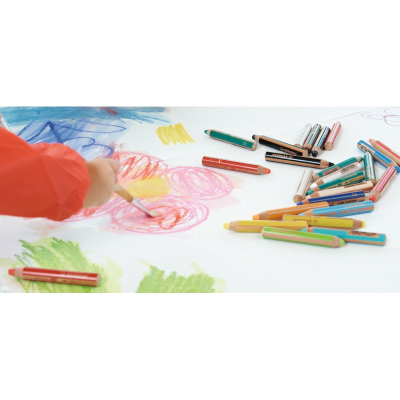 Crayon de couleur Stabilo Woody 3 en 1 couleurs assorties - Etui de 6 + 1 taille-crayons
