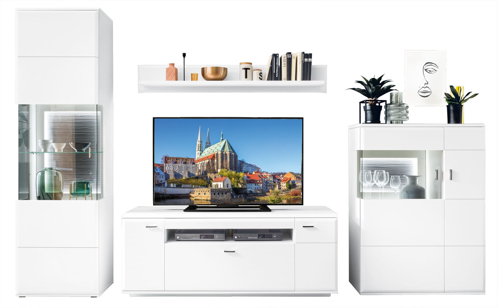 CASAVANTI Wohnwand I AMORA 4-teilig weiß /anthrazit 3D