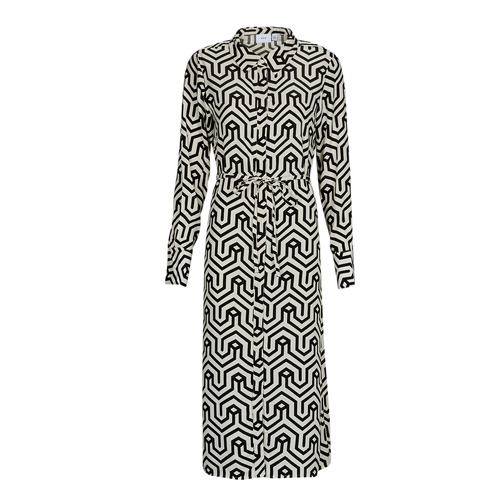 Vila - VIDACA SANA L/S MIDI CALF SHIRT DRESS/SU Negro / Blanco