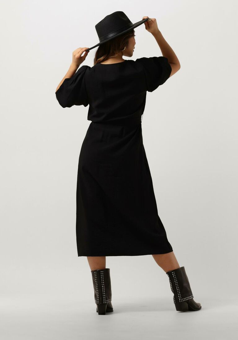 OBJECT zwarte object midi jurk objjacira 2/4 v-neck dress