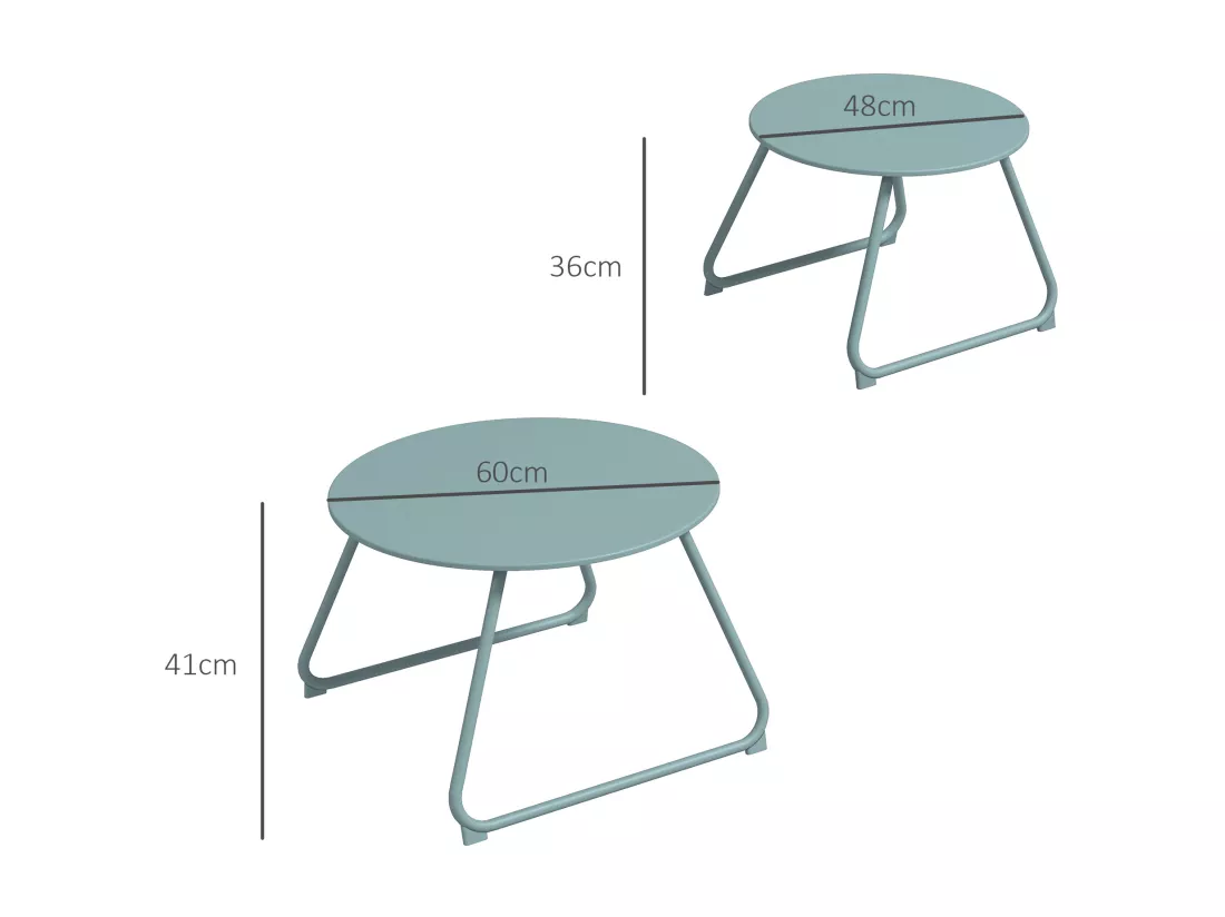 Lot de 2 tables basses gigognes de jardin métal époxy bleu