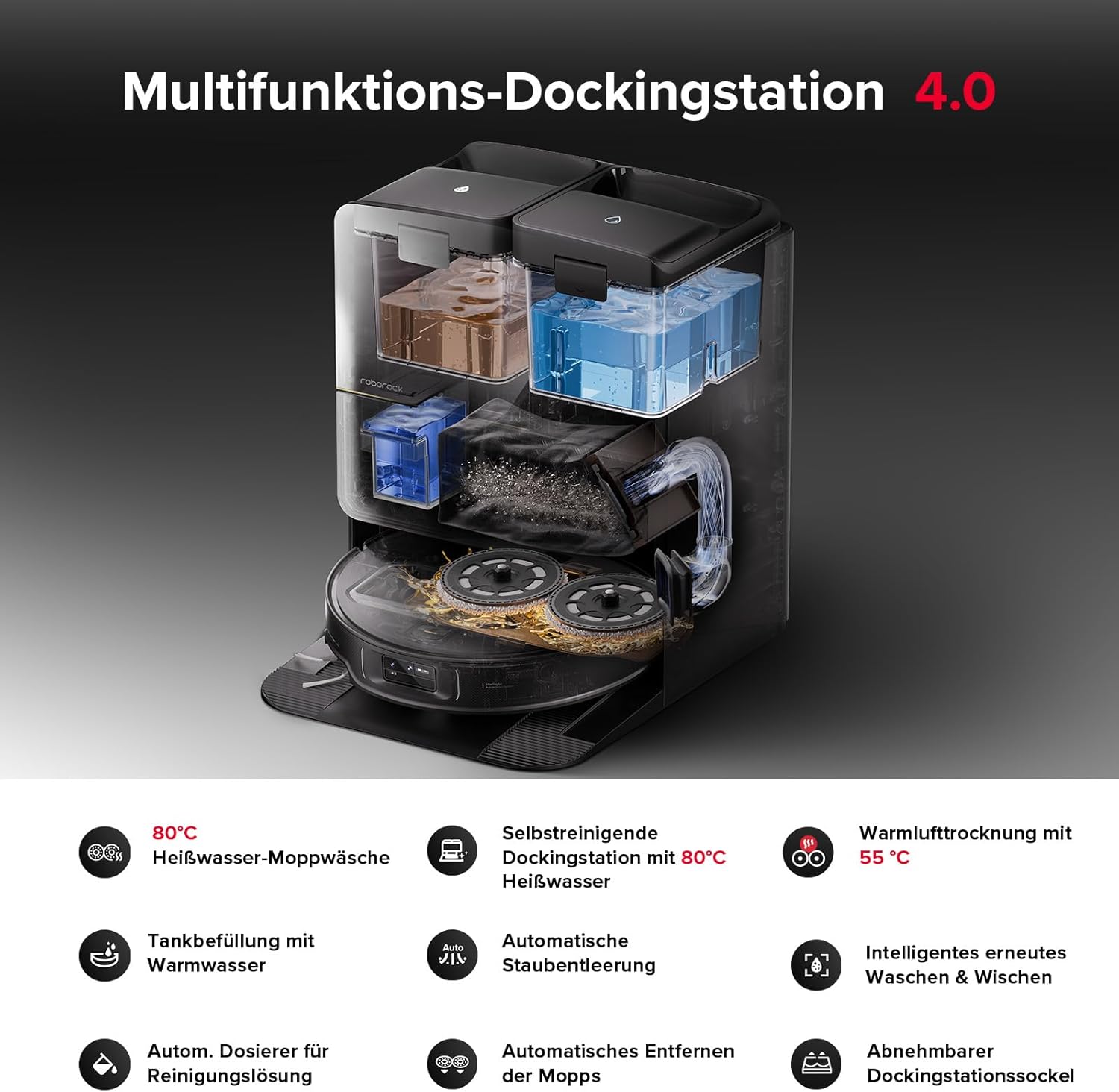 roborock Saros Z70 Saugroboter mit Wischfunktion, OmniGrip Arm, KI-gestützt, 22.000 Pa Saugkraft, 7.98 cm Ultra Slim, FlexiArm Riser, AdaptiLift Chassis, Heißwasser Mopp Waschen & Trocknen(Silber)