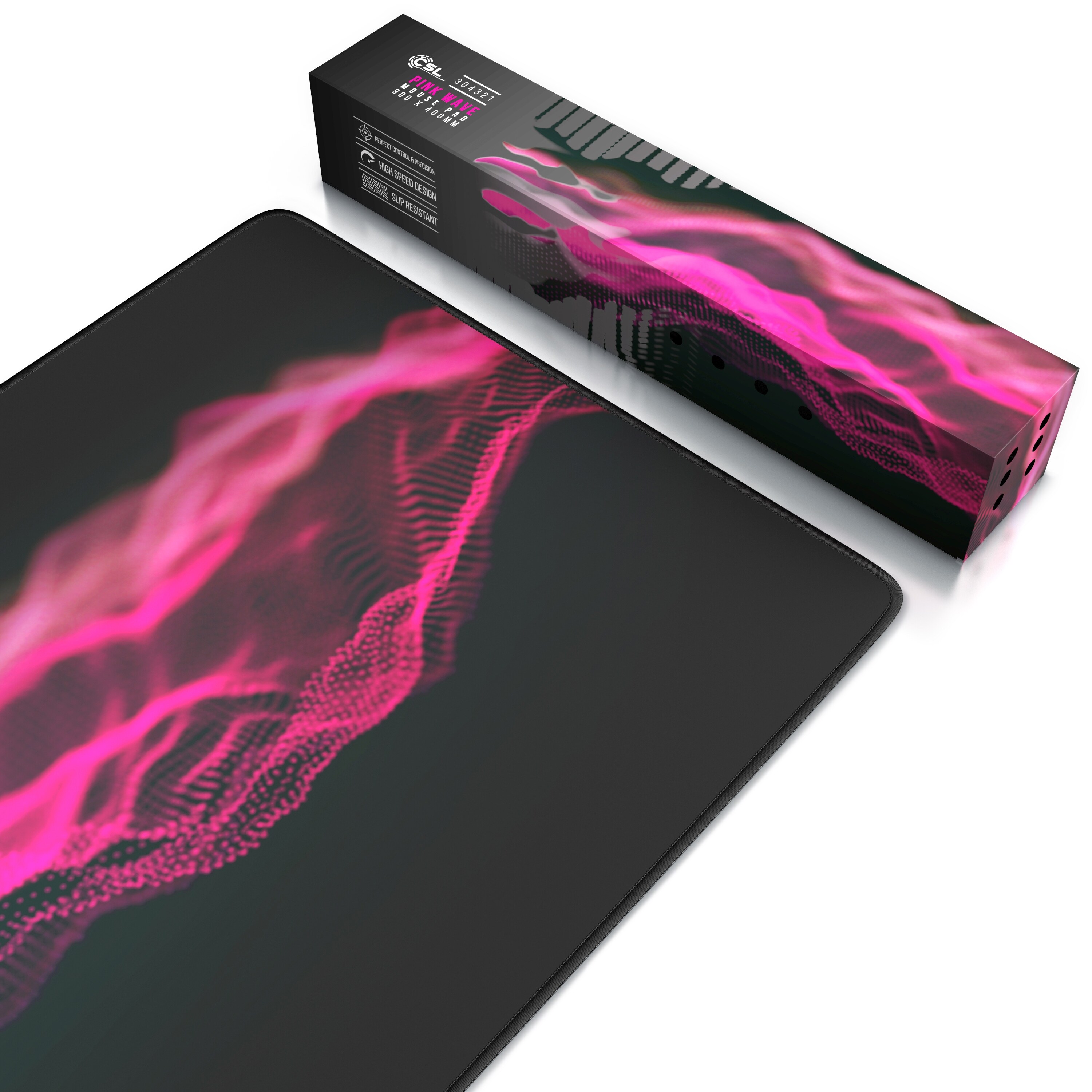 CSL Gaming Mauspad, XXL, Mousepad, 900 x 400 x 3 mm, Tischunterlage, abwaschbar, Pink Wave