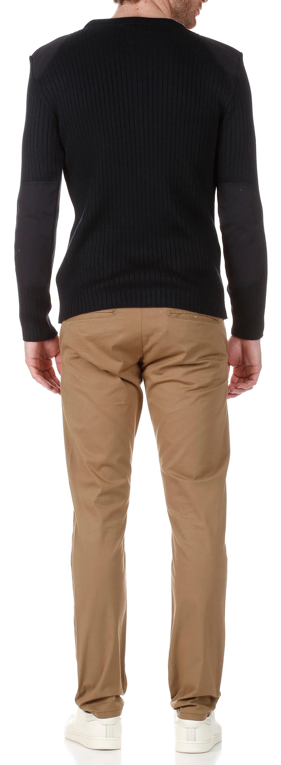 Pull col rond à empiècements épaules en laine mélangée | Bleu