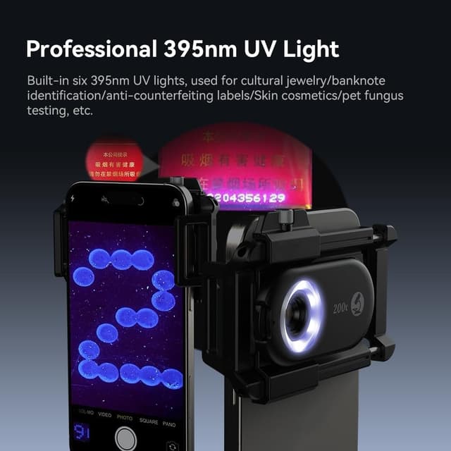 APEXEL Telefon Mikro Linse Nano Zoom til Android/iPhone med LED UV Lys/CPL/Universal Klemme APL-MS200