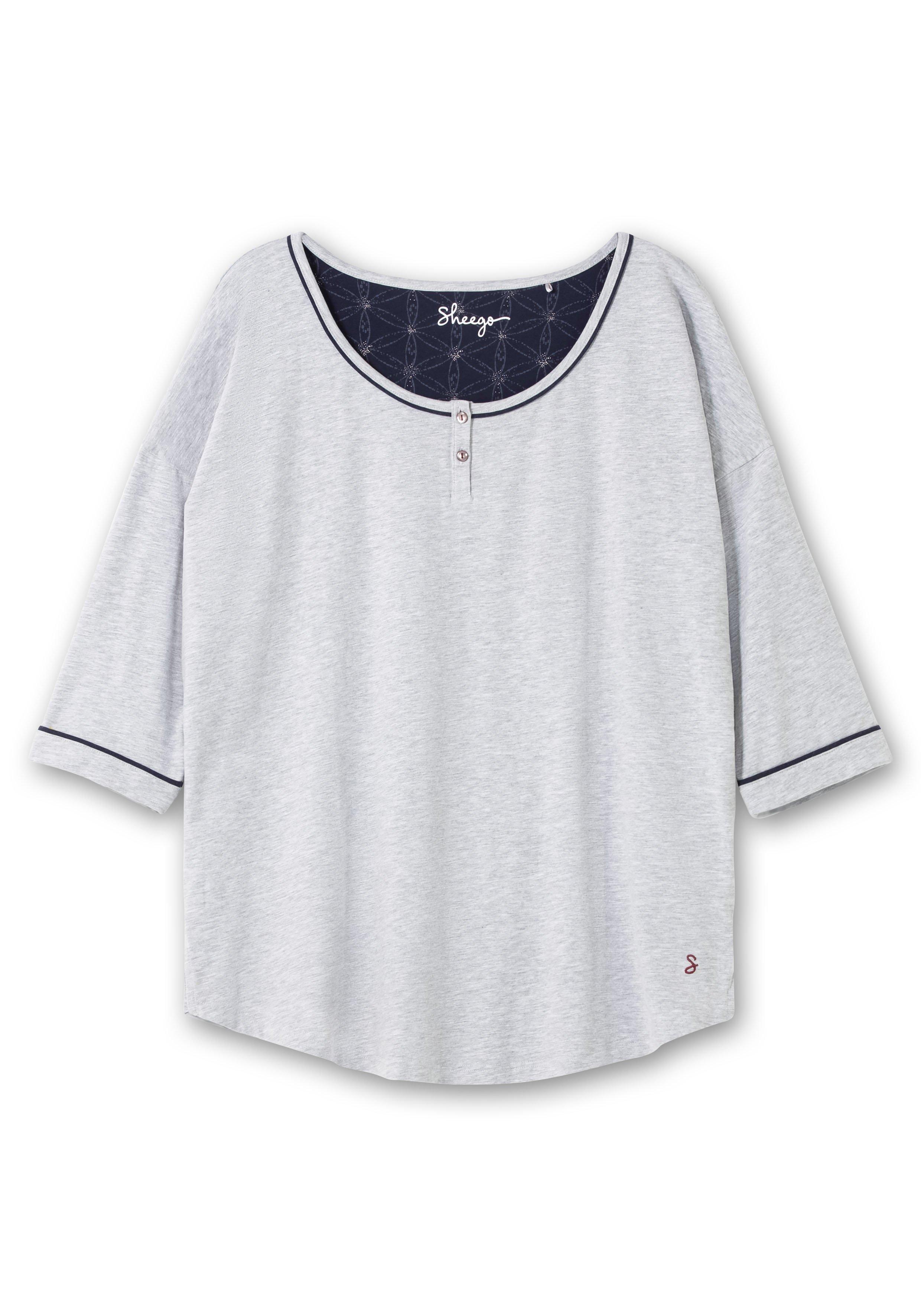 Schlafshirt mit Knopfleiste und 3/4-Ärmeln