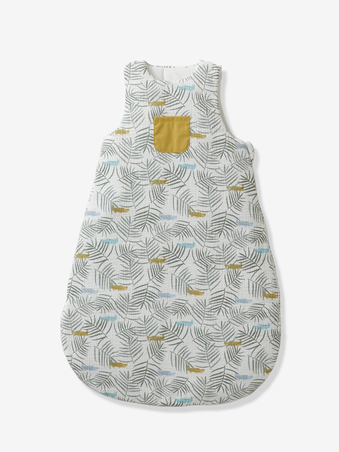 Cardigã sem mangas TREK Oeko-Tex® em chiffon de algodão branco estampado