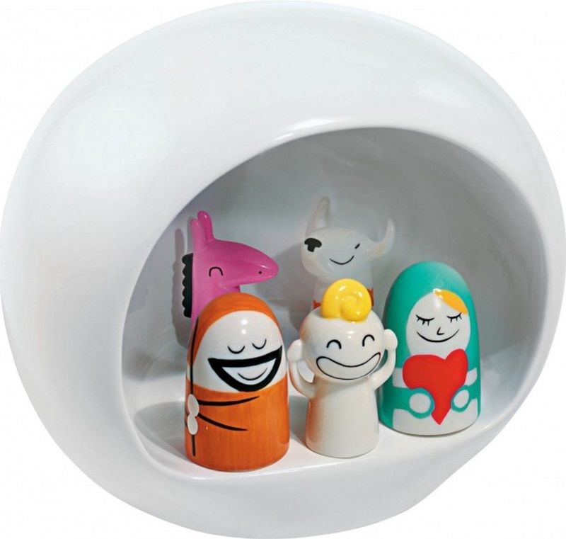 Alessi AMGI10 Designkribbe van porselein - Handgedecoreerd met reproductie van grot en figuurset - Wit - 5 stuks