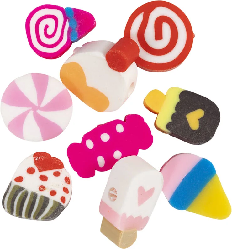 Creativ Company Figurperler, Slik, kager og is, diam. 10 mm, hulstr. 1,5 mm,