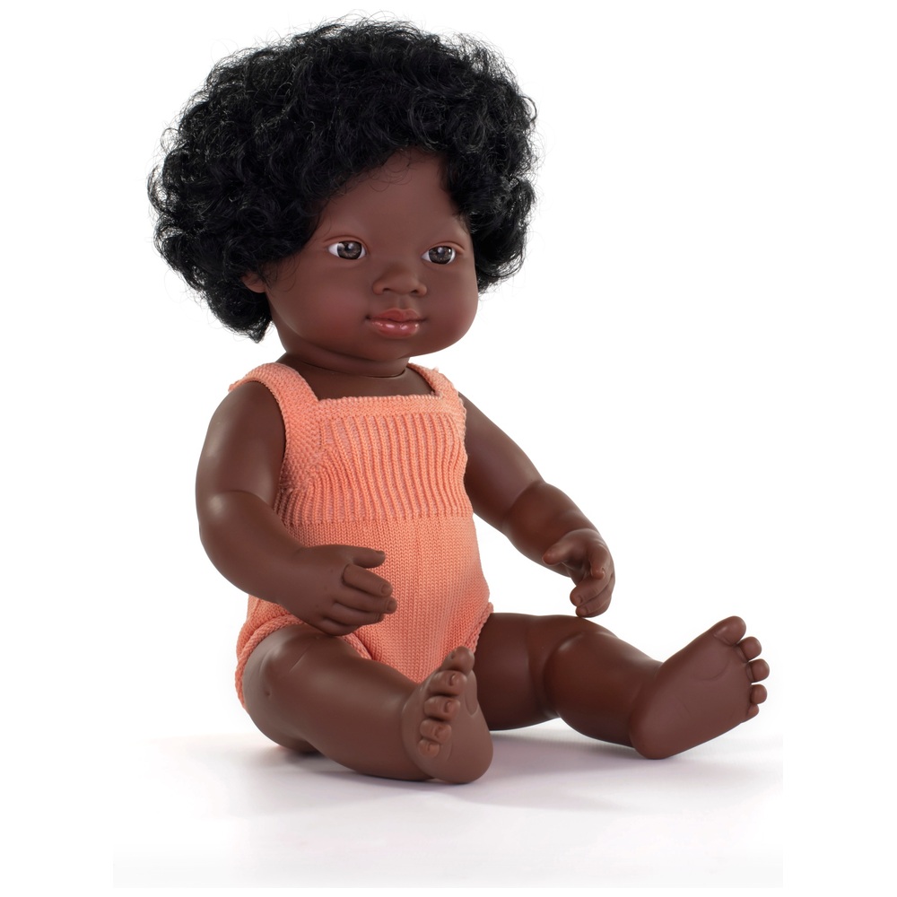 Miniland Lernpuppe Mädchen, Pfirsichfarbenes Outfit, 38 cm