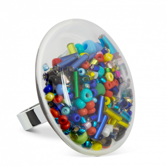 Bague en verre soufflé - Galet Giga Mix Perles