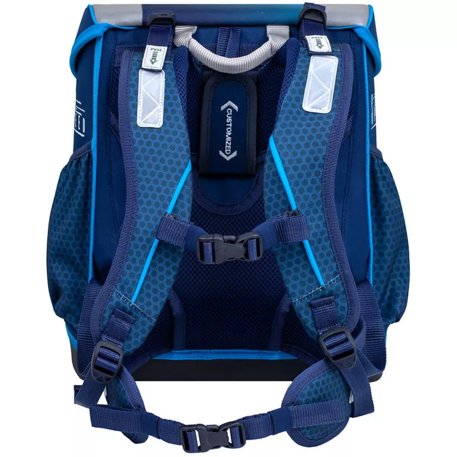 Belmil Schulranzen Customize-me Schulranzen Set 5-teilig mit Brustgurt, Hüftgurt Racing Blue Neon
