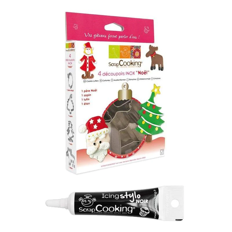 Emporte-pièces gâteaux de Noël + Stylo de glaçage noir Scrapcooking
