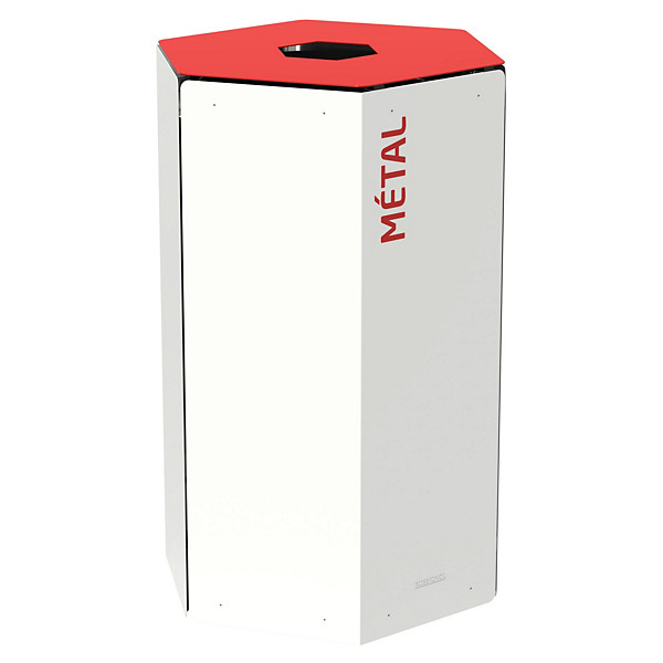 ROSSIGNOL Corbeille de tri selectif 50 L - sans serrure - hexatri - tri metal - blanc / rouge signalisation
