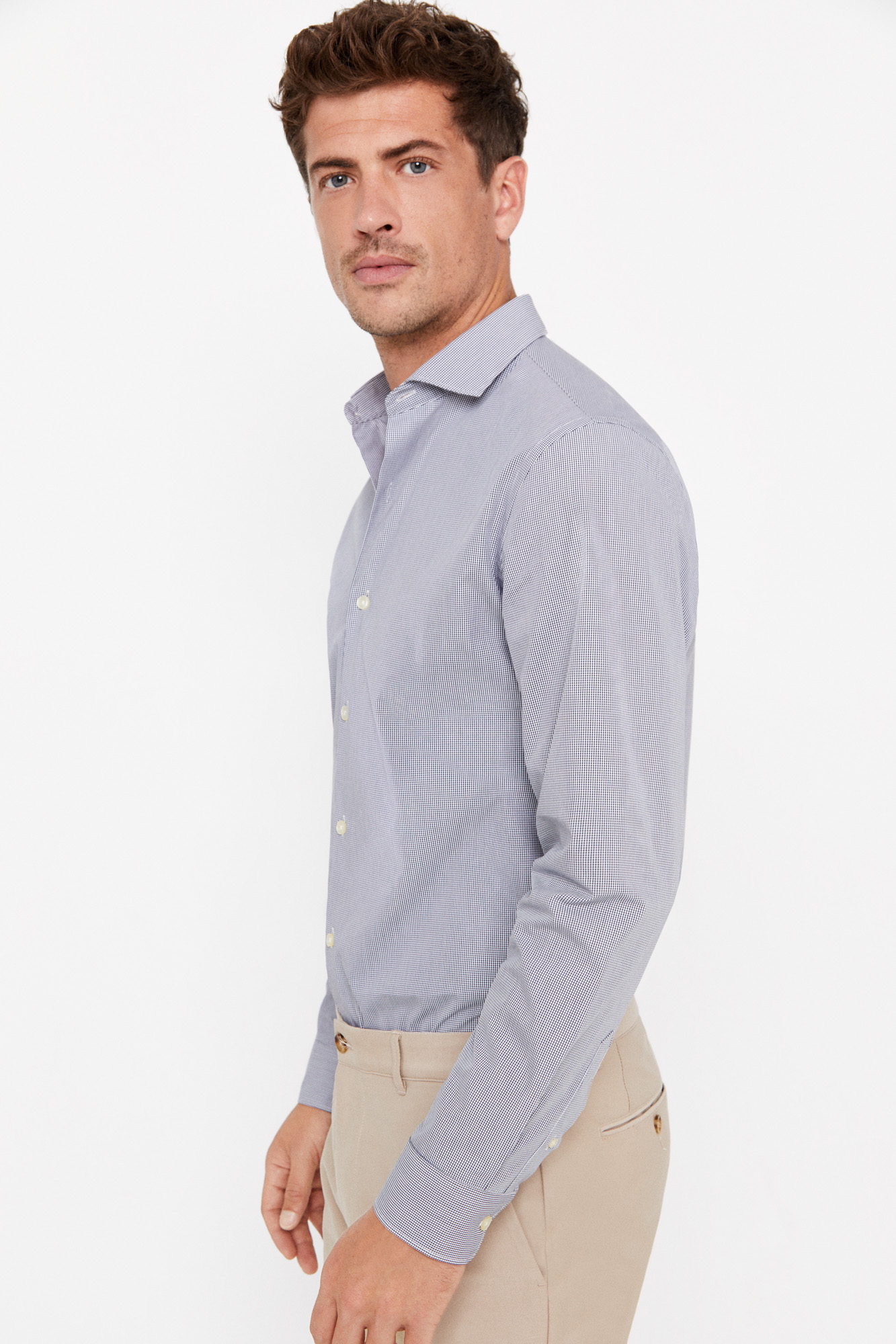 Camisa Coolmax™ slim fit em microvichy