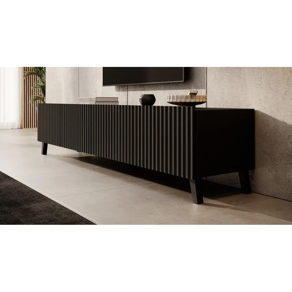 Meubella - TV-Meubel Pepinos 2 - Mat zwart - 200 cm